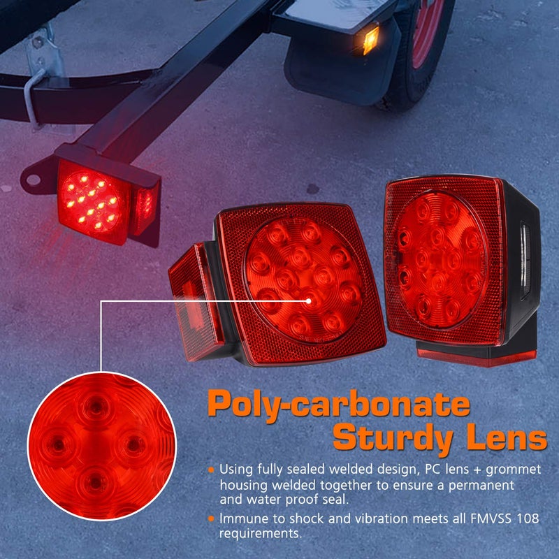 WoneNice LED Submersible Boat Trailer Tail Light and Wiring Kit, Combined Stop, Taillights/Running, Turn Function, DOT Compliance, IP67 Waterproof - Image 3